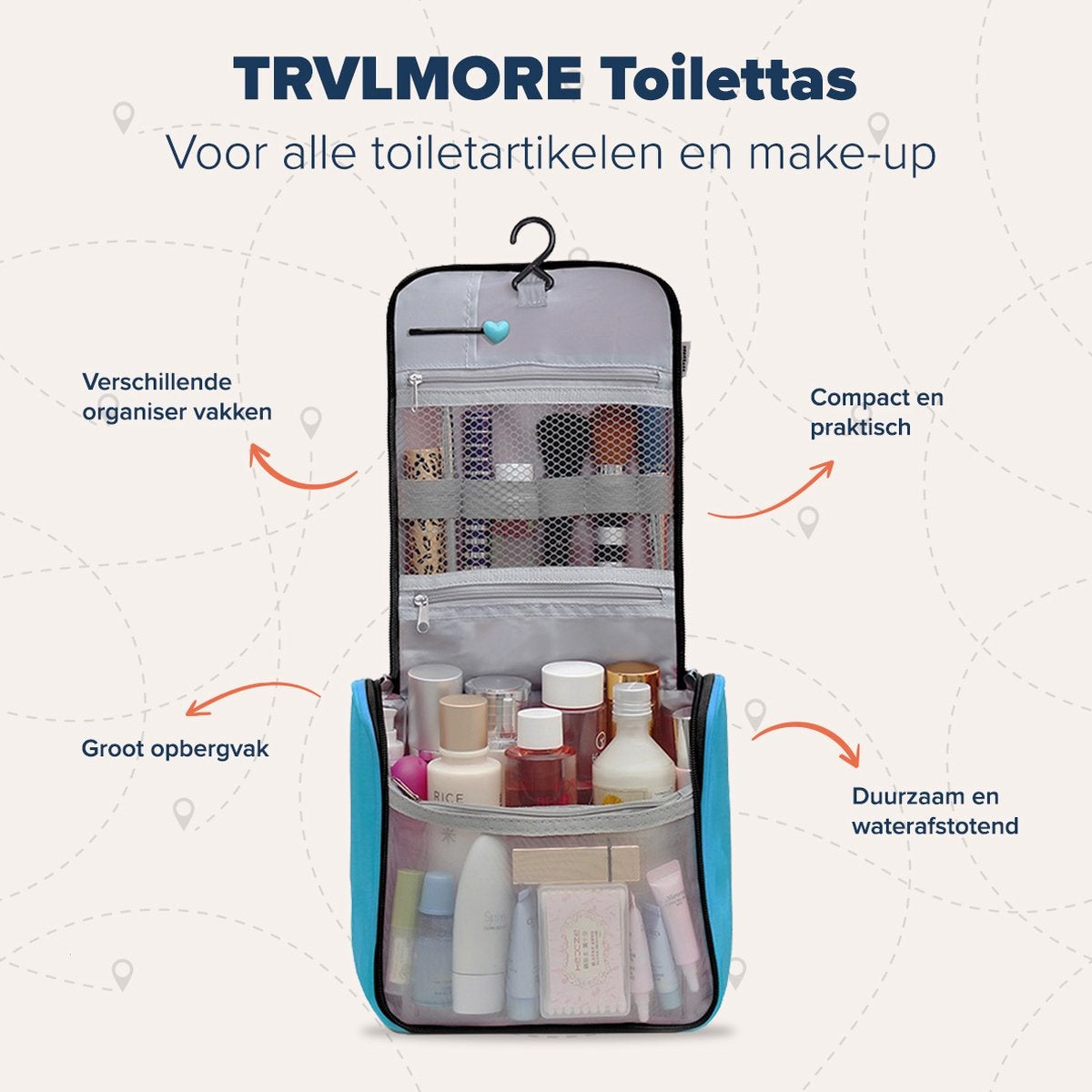 TRVLMORE Toilettas - Hangend met Haak - Unisex - Lichtblauw