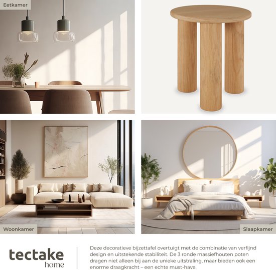 tectake® Ronde Bijzettafel Sisi - Ø 40 x 45,5 cm - Massief Houten Poten - Koffietafel - Bedtafel - Rond Tafeltje met Antislip Vloerbeschermers