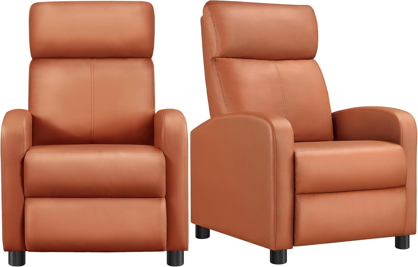 Yaheetech Relaxfauteuil Set van 2 - 67,3 x 85,1 x 99,6 cm - Verstelbare Voetsteun - Kunstleer - Tan