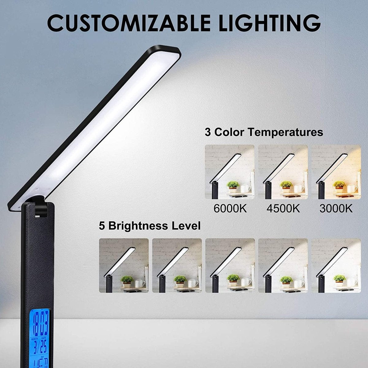 Fuegobird LED Bureaulamp - met kalender - USB-oplaadpoort - opvouwbaar - Zwart
