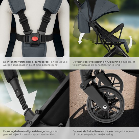 tectake® Buggy Kinderwagen Finn - Lichtgewicht plooibuggy - Inklapbaar en met opvouwbare kap - Zonwerend - Draagkracht 15kg - Antraciet