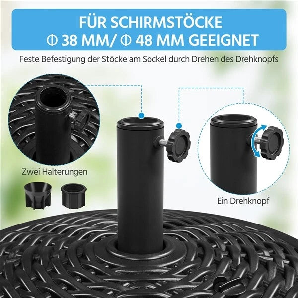 Yaheetech Parasolvoet Ø50 cm - Zwart - Vulbare Parasolstandaard met Water of Zand voor Parasols Ø38-48 mm