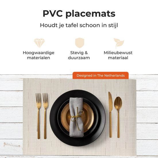 Castagnola Placemats - Placemat van Kunststof - Onderlegger - Onderzetter - Placemats Plastic en PVC - 6 Stuks - 45 x 30 cm - Beige