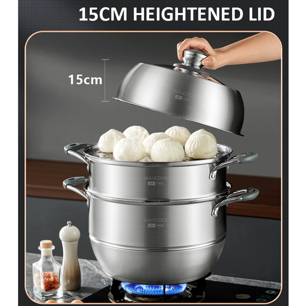 Maxcook 3-laagse stoompan 28 cm - RVS 304 - inductie en gas