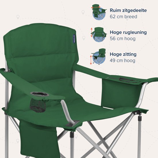 TRVLMORE Campingstoelen XL - Opvouwbaar - 2-Pack - 150KG Draagvermogen - Incl. Draagtas - Klapstoel - Visstoel - Kampeerstoel - Vouwstoel - Groen