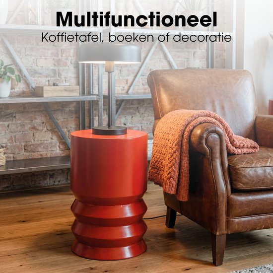 Mica Decorations Mart Bijzettafel – Bijzettafel Rond – Tafeltje – Koffietafel – Bijzet Tafel voor Woonkamer – Ook als Plantentafeltje of Plantenstandaard - Metaal – 46 x 30 cm – Rood