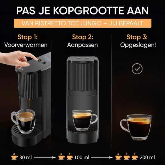 JAP Appliances Capsura - Koffiecupmachine - Instelbare kopjesvolume 30 - 200 ml - Koffiemachine met cups - Koffie machine - Koffiezetapparaat