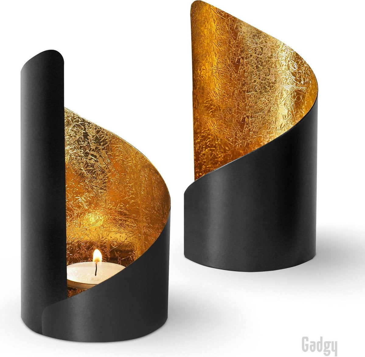 Gadgy Waxinelichthouder Twist - Set van 2 - 16 x Ø8.5 cm - Theelichthouders - Windlicht - Zwart / Goud - Metaal