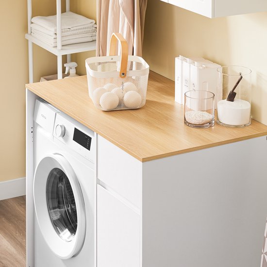SoBuy Wasmachinekast - Badkamermeubel - Wasmand en Lade - hout - wit - 100 x 60 x 90 cm - BZR217-WN