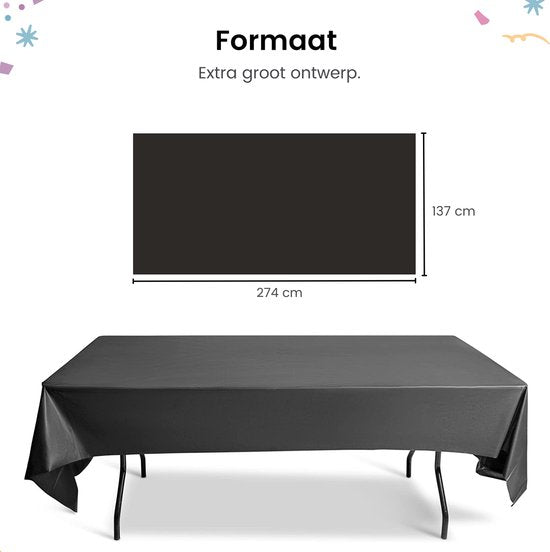 Partizzle 2x Plastic Wegwerp Tafelkleed - Verjaardag Versiering - Halloween Feest Decoratie - Kerst Bruiloft Huwelijk - Zwart - 274 x 137 cm