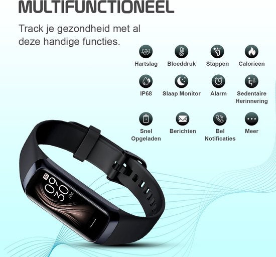 Otiume Activity Tracker HR - Smartwatch Sporthorloge met Stappenteller en Hartslagmeter - Fitness Tracker Bloeddrukmeter - Zwart - Dames, Heren & Kinderen