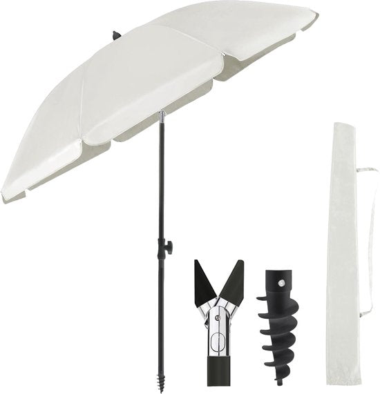 O’DADDY® Parasol Set – Kantelbaar & Verstelbaar – Waterdicht – UV-Bestendig – Met Grondboor & Draagtas – Strand, Tuin & Balkon – 180 cm – Beige