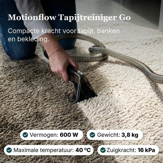 Motionflow Tapijtreiniger Go! - Krachtige 16 kPa Vlekkenreiniger en Zetelreiniger - Reinigingsmachine voor bank, vloer, auto en tapijt - Carpet Cleaner