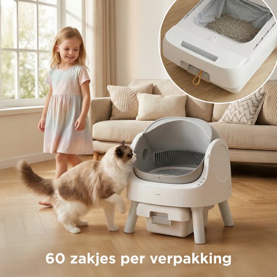TrevoPet® Kattenbakzakken – 60 Stuks Lekvrije Vuilniszakken – Afvalzakjes Geschikt voor Zelfreinigende Kattenbak - 3 Rollen