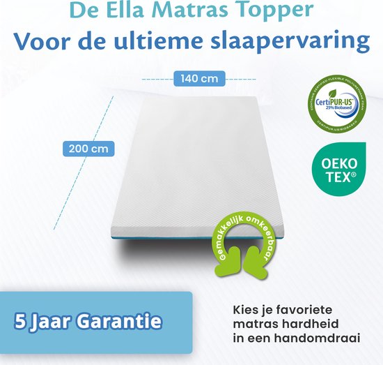 EL-Life Topper 140x200 cm - Matrastopper - 2 laags, Gel Infused Traagschuim & Aircell-schuim - Medium Hardheid