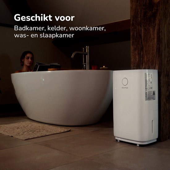 Bloomfold Luchtontvochtiger - 20L per Dag - Incl. Was-droog Functie - Geschikt voor Woonkamer, Slaapkamer, Kelder & Badkamer - Dehumidifier - Wit