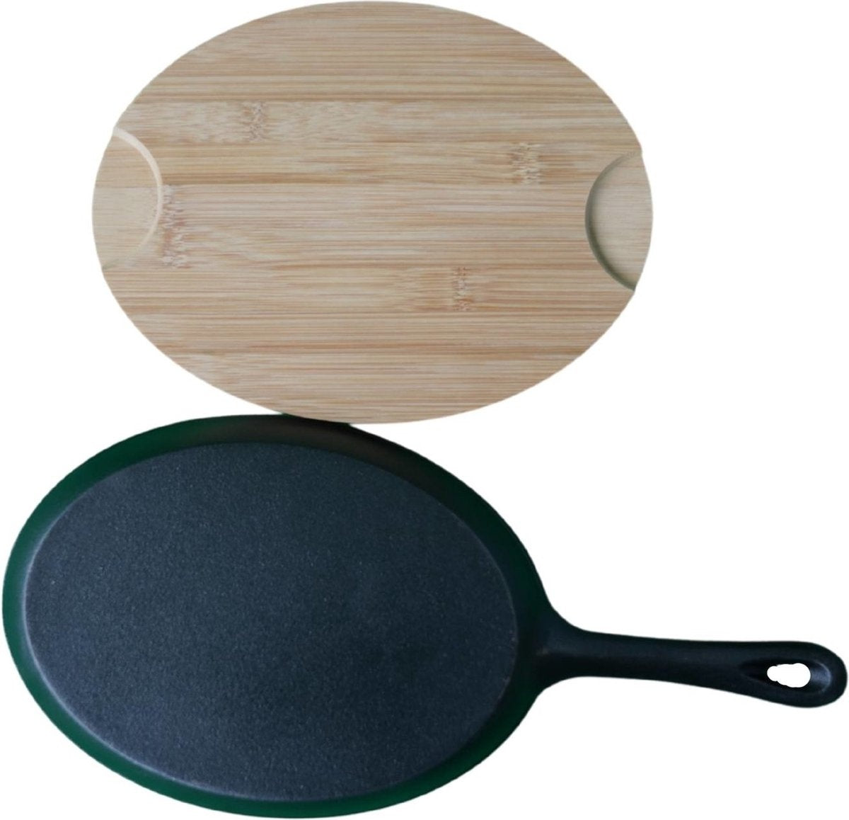 Tapas pan ovaal 24cm gietijzer met onderzetter