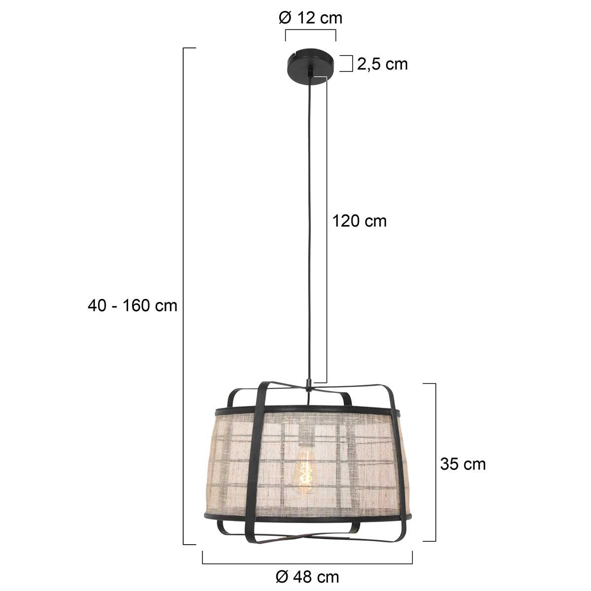 Anne Lighting - hanglamp - Capos - zwart - hout stof - Ø 48cm - E27 - 3511ZW
