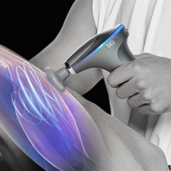 SKG - Draadloze Massage Gun – 5 Snelheden, Verwarming & 4 Wisselbare Koppen - F7-E - Grijs