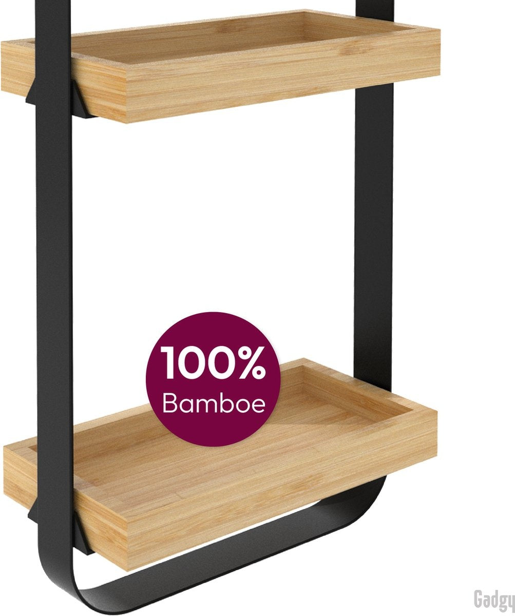 Gadgy Wandplank Metaal Hout Zwart - Wandbox met 2 houten plankjes - Wandrek - Wanddecoratie Industrieel - Muurdecoratie - 50x24 cm