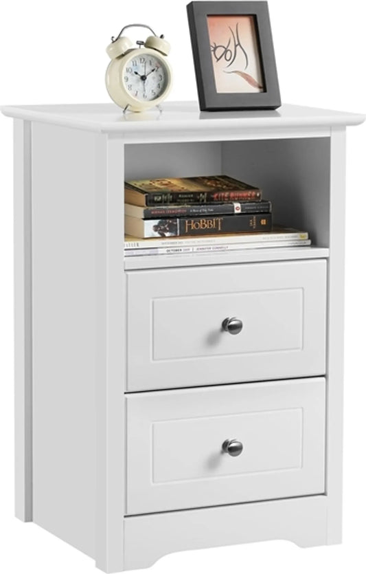 Yaheetech Nachtkastje Met 2 Lades – 40 x 35 x 60 cm – Voorzien Van Open Opbergvak En Minimalistisch Design En Soepele Geleiders – Voor Slaapkamer En Woonkamer – Wit E1 MDF
