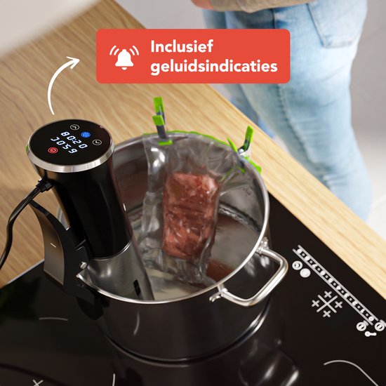 KitchenBrothers Sous Vide Stick – Incl. Accessoires – 1200 W – 11 x 7,5 x 34,7 cm – Zwart/RVS