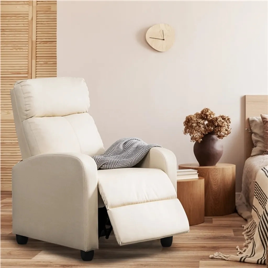 Yaheetech Relaxfauteuil - Verstelbare Rugleuning - TV Stoel - 67 x 85 x 99,5 cm - Beige