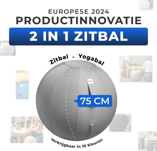 Backerz Zitbal 75 CM - Zitballen met Hoes Linnen - Ergonomische Bureaustoel Kantoor en Thuis - Luxe Yoga Bal - Licht Grijs