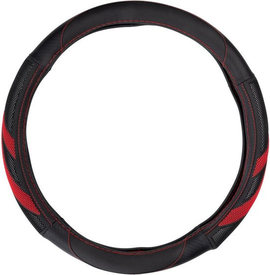 All Ride Stuurhoes Auto 38CM - Geschikt voor Stuurwielen 37-39CM - Comfortabele Grip - Anti-Slip - Auto Decoratie - Kunstleer - Zwart/Rood
