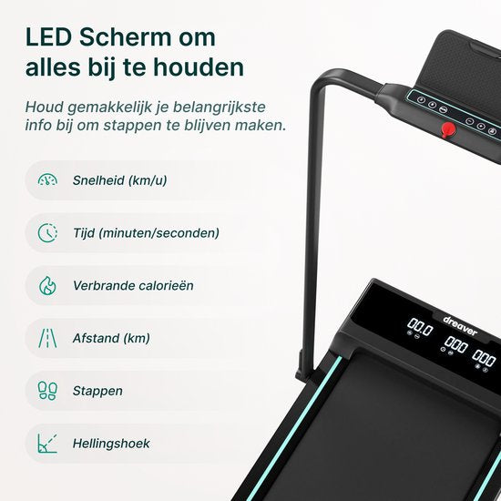 Dreaver Elevate Pro - 2 in 1 Loopband Inklapbaar 12KM/U met 9% Hellingsfunctie - Inclusief App & Accessoires - Hardloopband - Treadmill - Wandelband - Walking pad - Voor Thuis