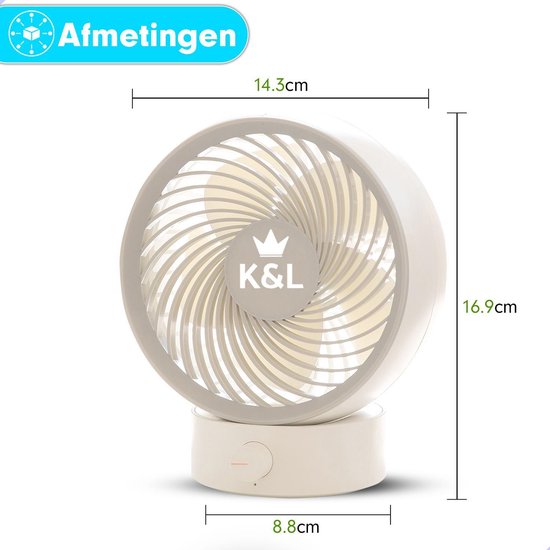 K&L Stille Ventilator - Tafelmodel - USB powered - Kantelbaar - Wit