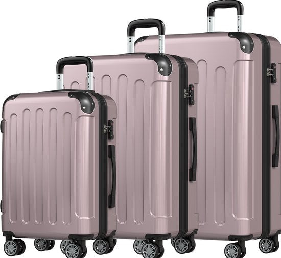TRVLMORE Kofferset - 3 Delig - Complete Reiskoffer set - 45L Handbagage + 75L en 115L Ruimbagage - Roségoud
