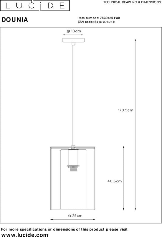 Lucide DOUNIA Hanglamp - Ø 25 cm - E27 - Zwart