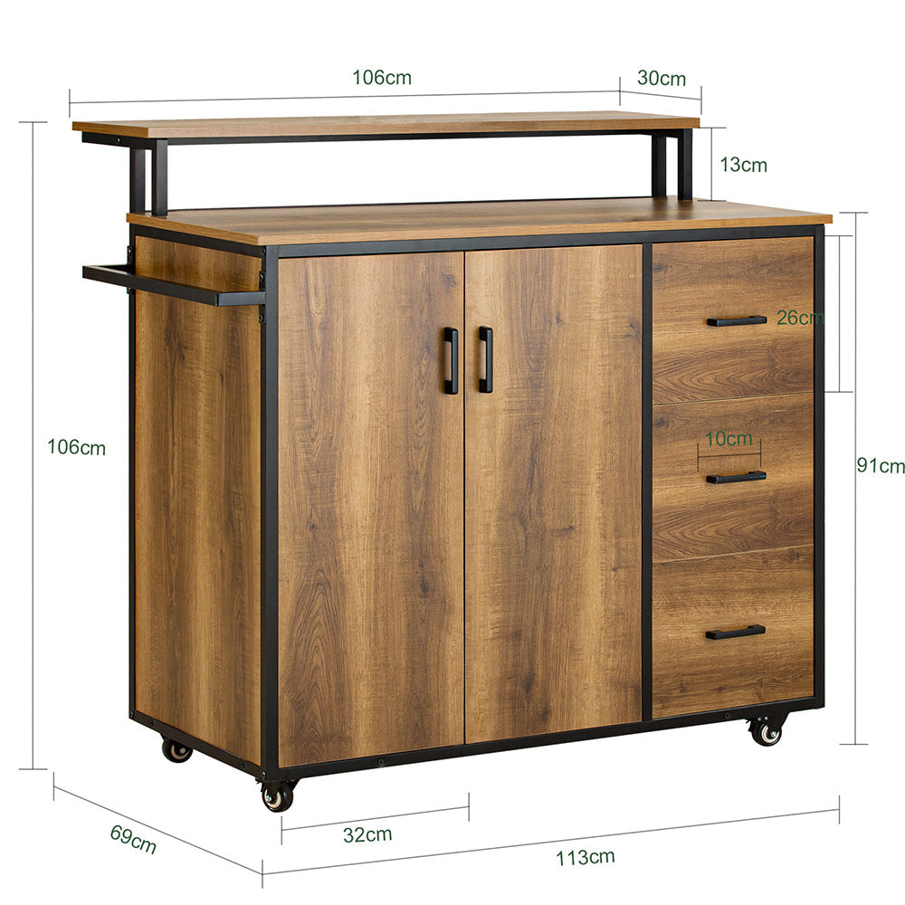 SoBuy Keukenkast op wielen - Dressoir - 2 Deuren + 3 Lades - Max. 75 kg - 113 x 69 x 106 cm - Modern