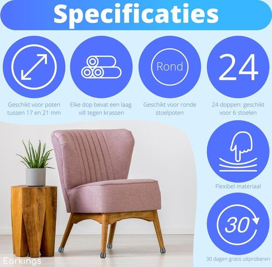 Stoelpoot Beschermers Vloerbeschermer Ø17-21 mm - Stoelpootdoppen Meubeldoppen 24 stuks - Ronde Stoeldoppen Vloerbeschermer Stoelen - Earkings Zwart