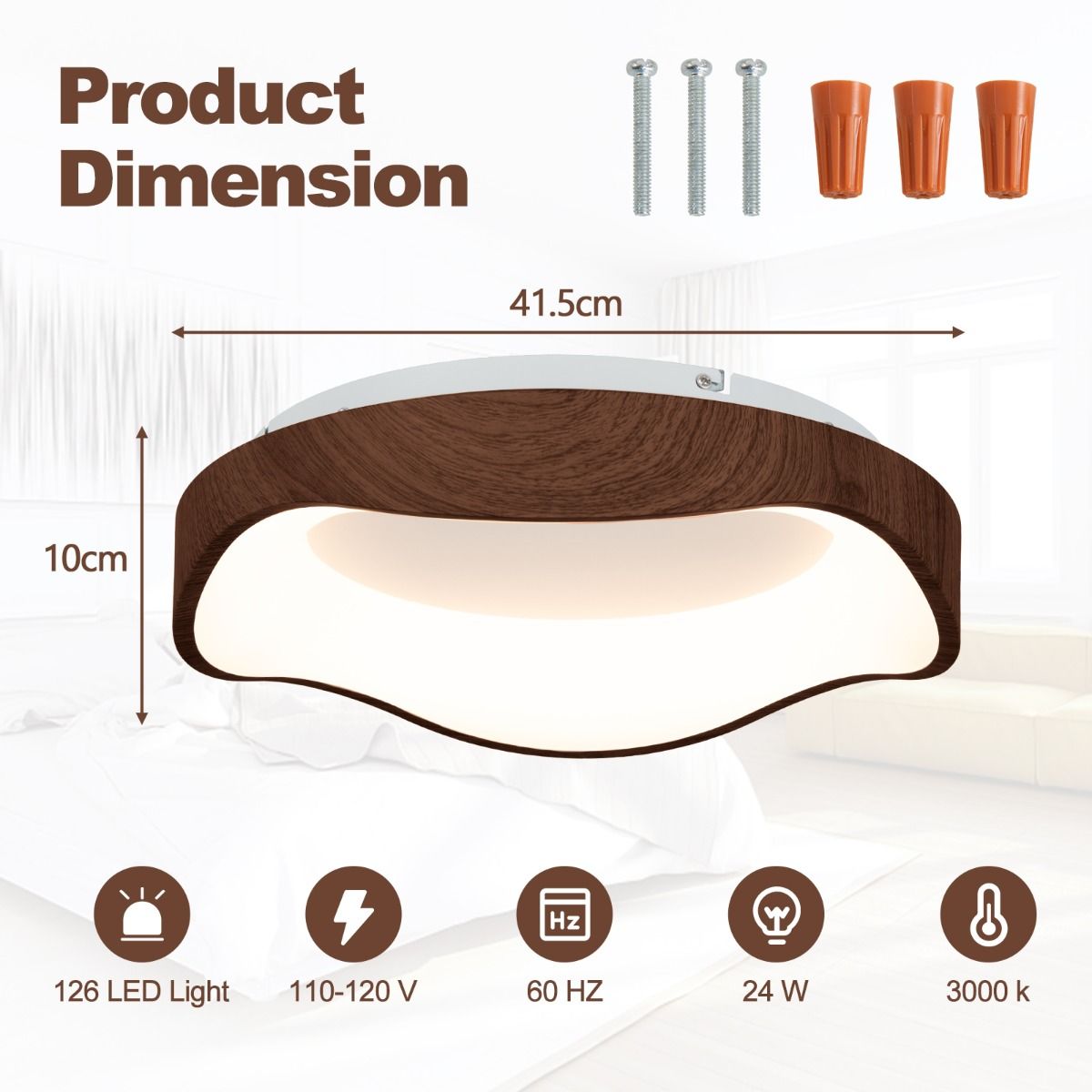 Coast LED plafondlamp - modern design - imitatie hout - warm wit licht 24 W - 41,5 x 41,5 x 10 cm - bruin