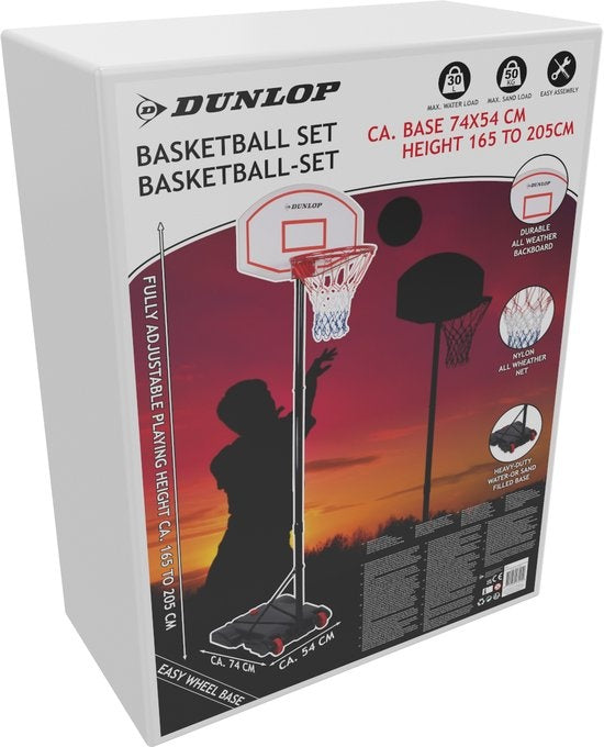 Dunlop Basketbalpaal - Basketbalstandaard - 165-205cm Verstelbaar- Basketbalring met Standaard