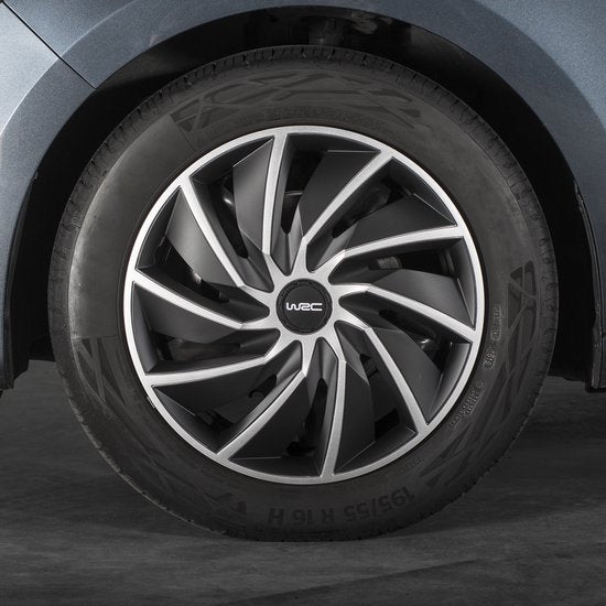 WRC Wieldoppen 14 inch - zilver/zwart - 4st