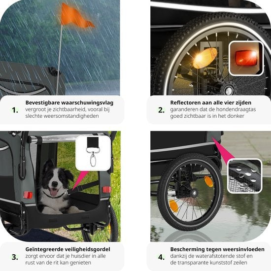 tectake® - Hondenkar WoofRider fietskar - grijs - inklapbaar, tot 40 kg - hondenbuggy hondenwagen - 404947