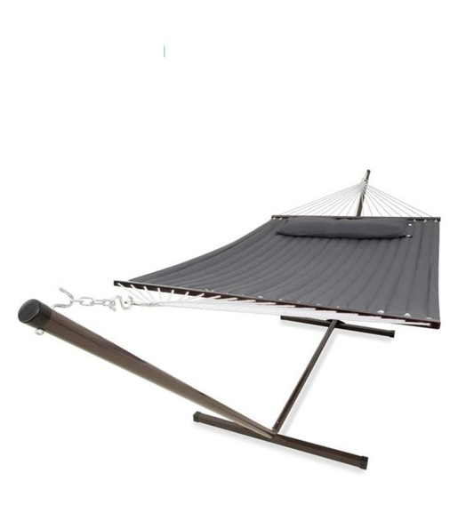 Vita5 Hangmat met Standaard 2 Persoons - Hangmatsets - Tuin Hangmat met Spreidstok en Frame - Donker Grijs - UV-bestendig - Draaggewicht Tot 200 kg