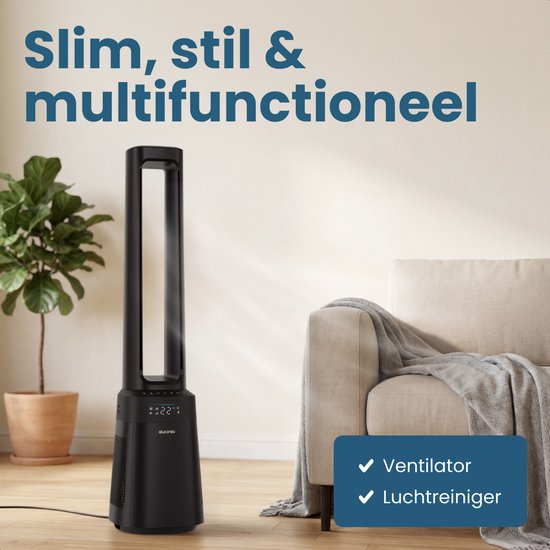 Auronic Torenventilator - Bladeless Model 2 in 1 - Luchtreiniger met HEPA-filter - Ventilator - 10 Standen - Afstandsbediening - 105 cm - Zwart