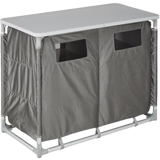 tectake® - Campingkast 97x47,5x78cm - Opvouwbaar - Afsluitbare compartimenten - Stevige werkbladen - Handige insteekzakken aan zijkant - grijs
