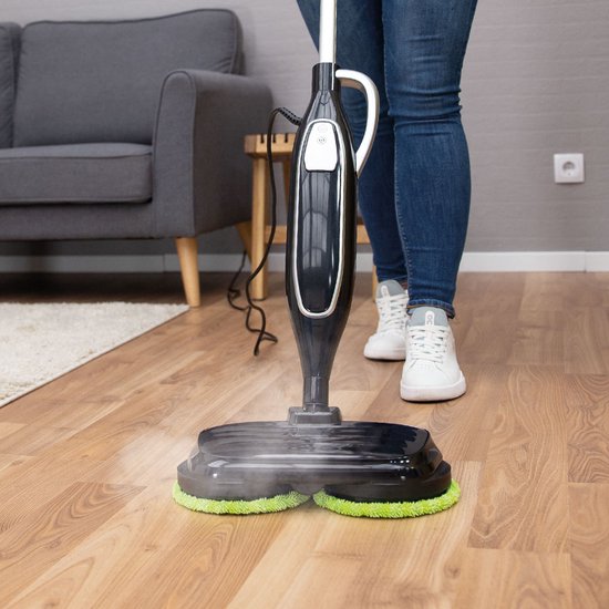 Livington Steam Twister Stoomreiniger met roterende dubbele mopkop, reinigt, schrobt en gepolijst, 3-traps stoomautomaat, 120 graden hete stoom, handstoomreiniger, waterreservoir van 350 ml, zwart
