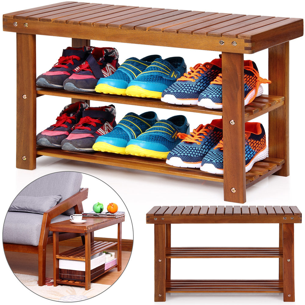 2 in1 - schoenenrek en bankje van acaciahout - 70cm