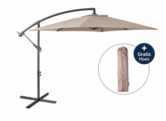 Nexxt Banana Parasol 3 Meter - Zweefparasol met Hoes en Stalen Kruisvoet - Taupe