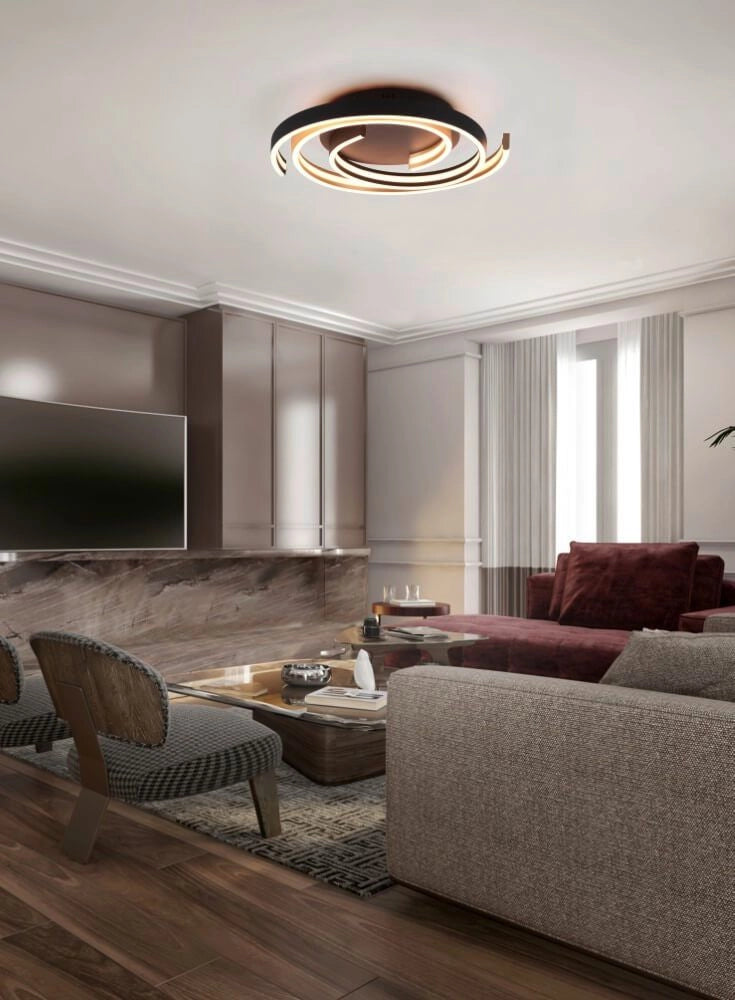 Caya Dimbare Plafondlamp 58W – Voorzien Van Instelbare Kleurtemperatuur 2300-4000K En 6800 Lumen En Modern Design – Voor Woonkamer En Slaapkamer – Goud Met Zwart Metaal – 50 x 9 cm