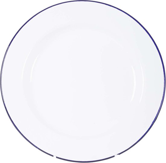 Bo-Camp - Servies - Emaille - 6 Stuks - Wit/Blauw
