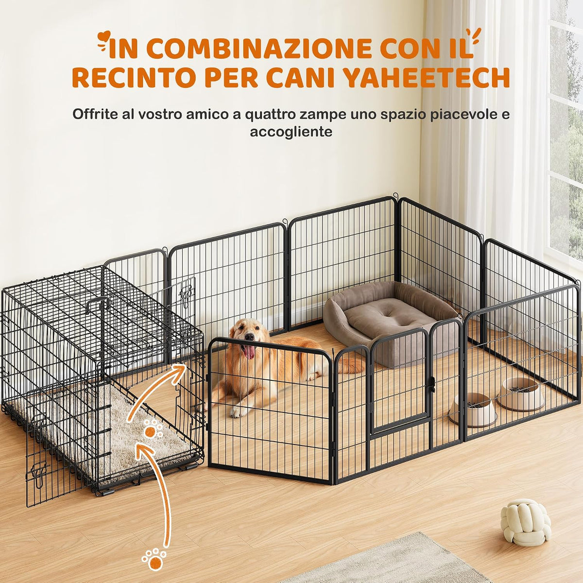 Yaheetech Hondenbench Opvouwbaar - Zwart - 107 x 60 x 66 cm - Met Verdeler, Dubbele Deur