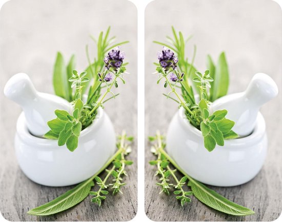 Wenko Afdekplaten voor kookplaat - Herb Garden - 52 X 30 Cm - Glas - Wit 2-delig