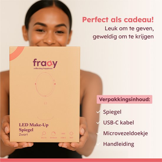 Fraay® Make Up Spiegel met LED Verlichting - 10x Vergroting - Vergrootspiegel met Licht - Oplaadbaar - Scheerspiegel - Badkamerspiegel - Zwart